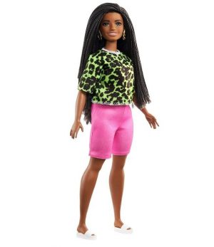 Boneca Barbie Fashionistas - 144 Cabelo Trançado Longo Blusa Verde Neon Animal Shorts Pink