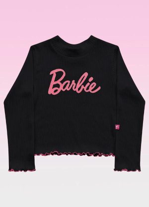 Blusa Manga Longa Barbie Mattel Preto