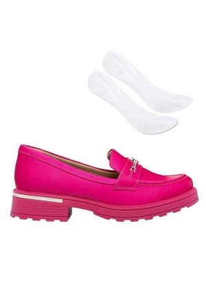 Kit Mocassim Piccadilly Barbie Feminino e par de Meia Rosa