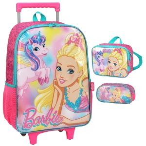 Infantil - Kit Mochila de Rodinha Estojo e Lanch Luxcel Barbie - 39972 Pink