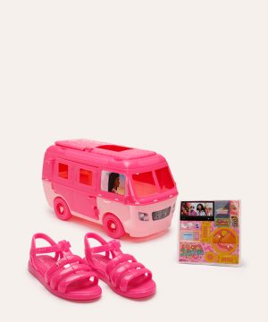 sandália infantil barbie com motorhome rosa