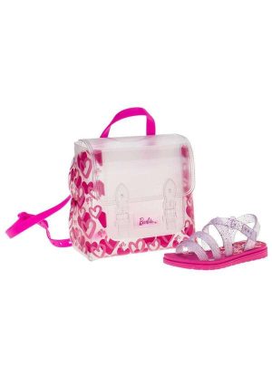 Kit Sandália Barbie Bag Sweet Grendene Kids - 22955 - Cinza/Rosa