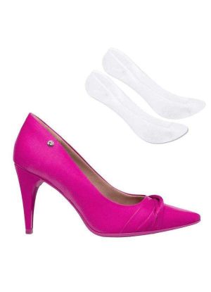Kit Scarpin Piccadilly Barbie Salto Alto Feminino e par de Meia Rosa