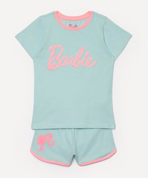 pijama de algodão infantil curto barbie azul claro